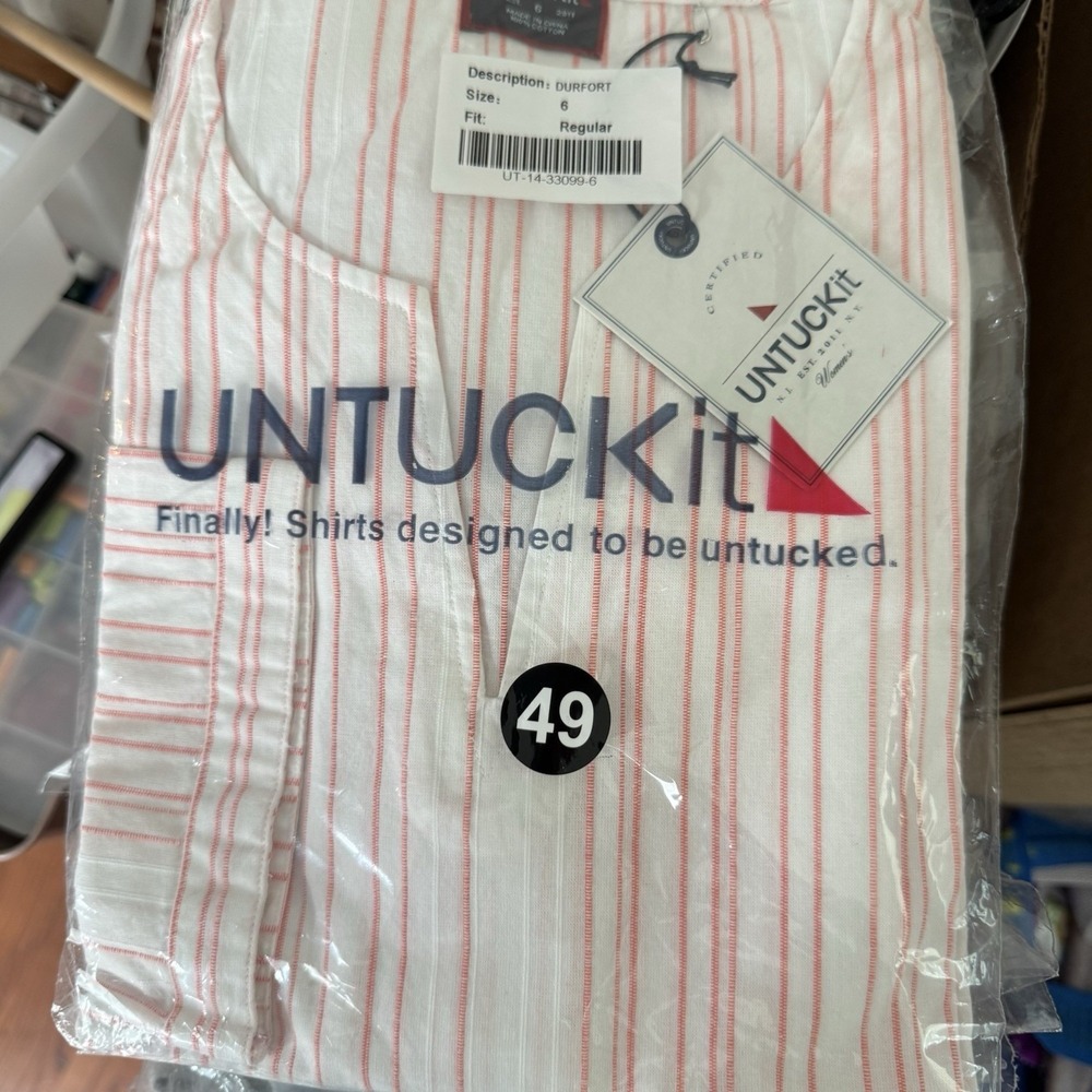 UNTUCKit Womens Durfort Tunic Top 6 Striped Cotton Split Neck Preppy Coastal - Picture 7 of 8